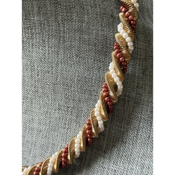 Vintage Twisted Rope Coil Bead Necklace Gold Tone Choker Collar Bib Y2K 80s 23” - Picture 3 of 5